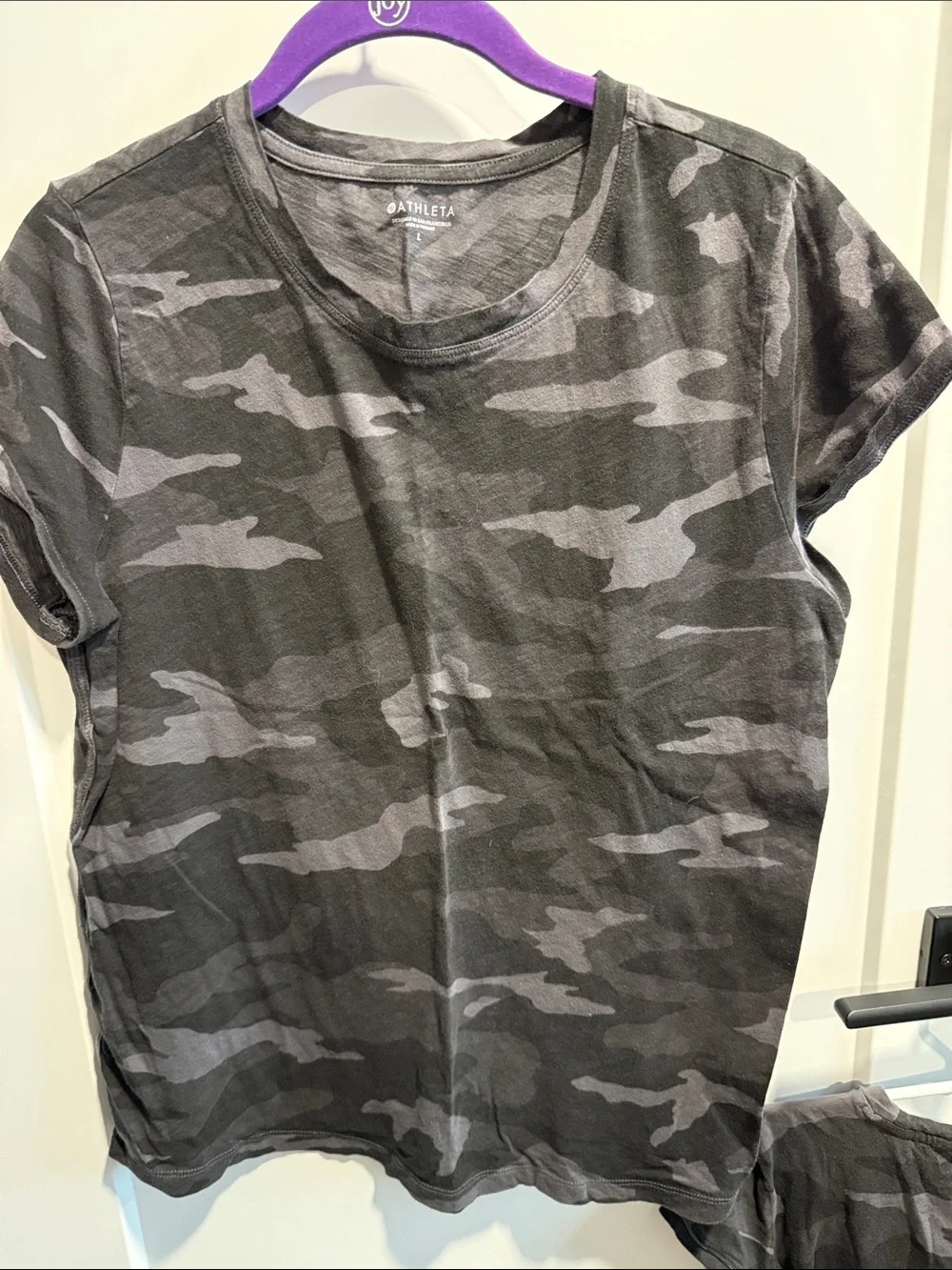 Athleta Gray Camo Crewneck Tee Women’s Large Girls Size 7 Mom & Me Set EUC